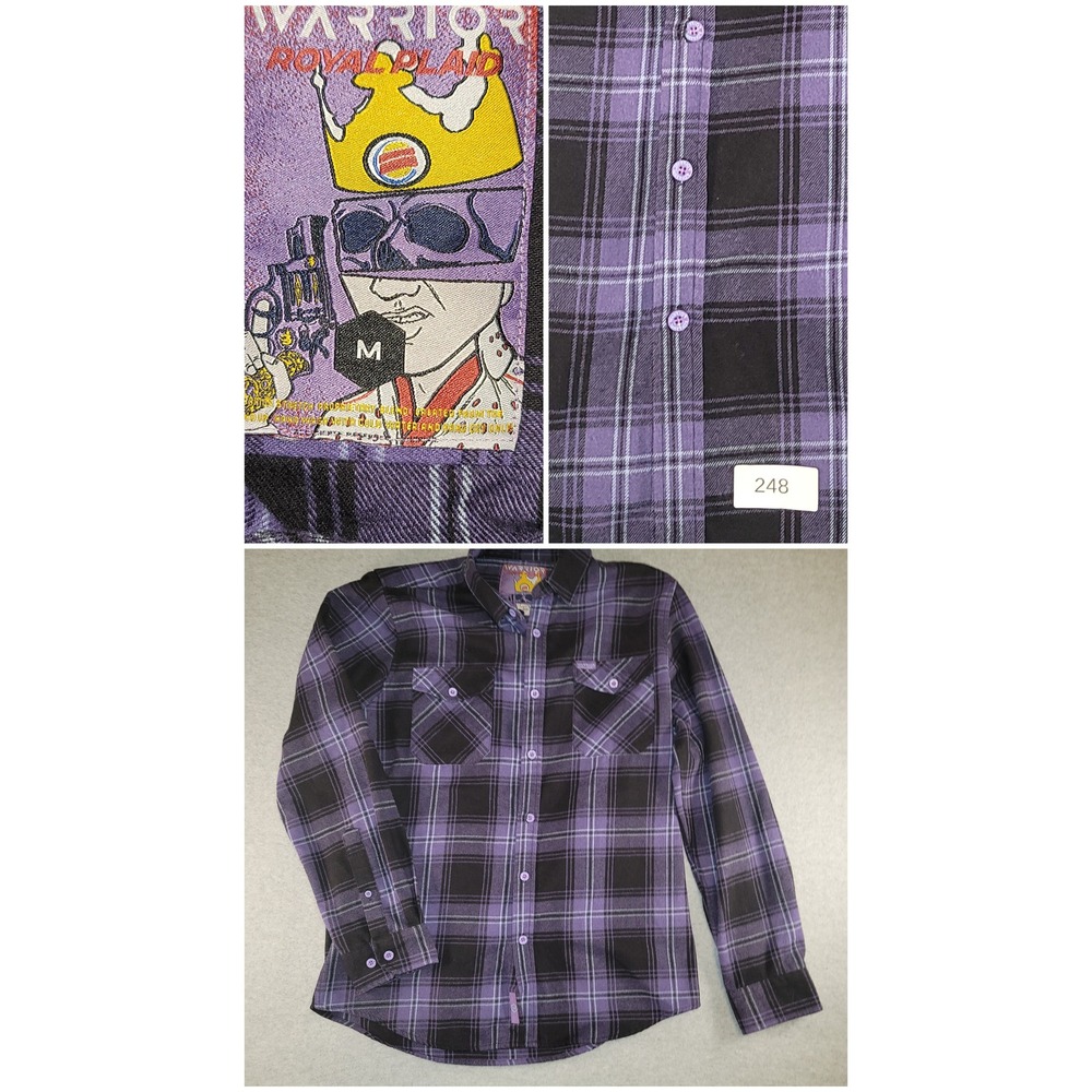 Warrior Royal Plaid Shirt Mens Medium Purple Black Flannel ButtonDown Streetwear